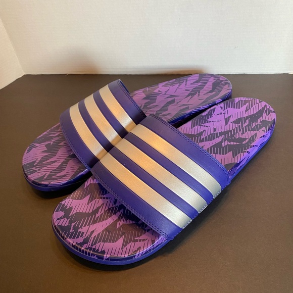 Adidas Men’s Purple White Slides Sandals Size 13 - Picture 1 of 5